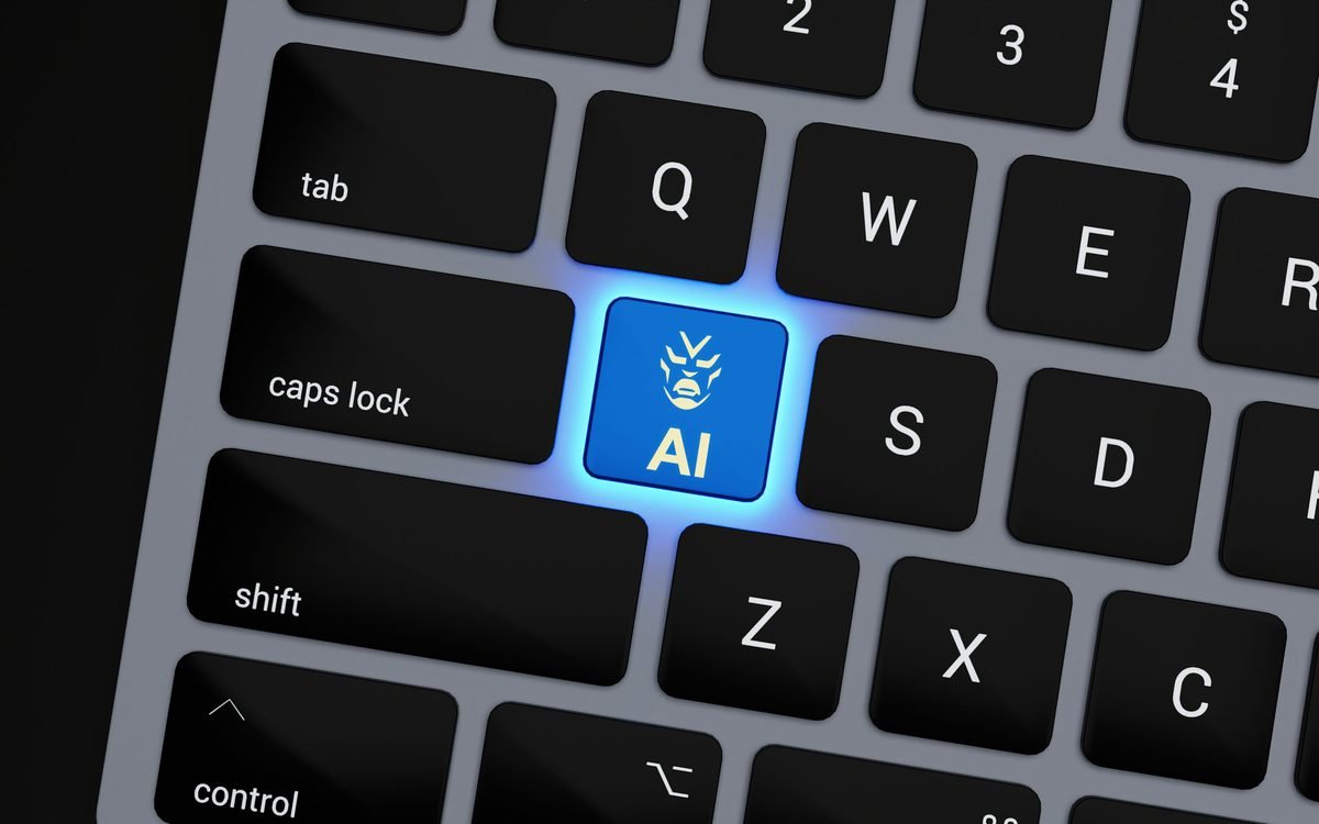 A keyboard with a glowing blue AI key